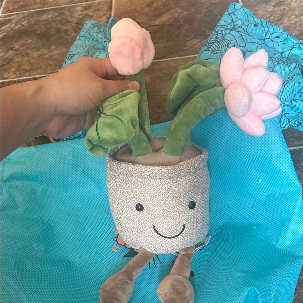Plush Smiling Flower Pot - Pink Flowers, Green Stems